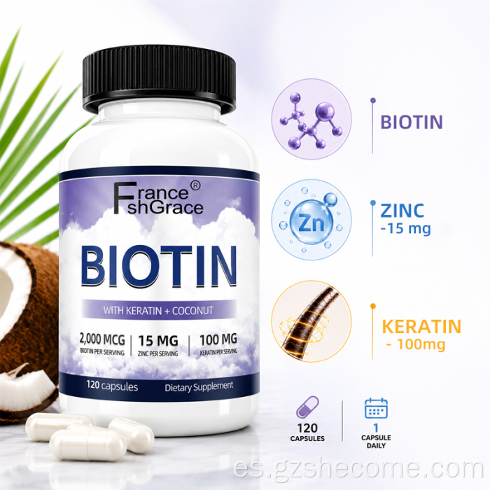 La biotina Shecome de alta resistencia cápsulas cabello piel uñas